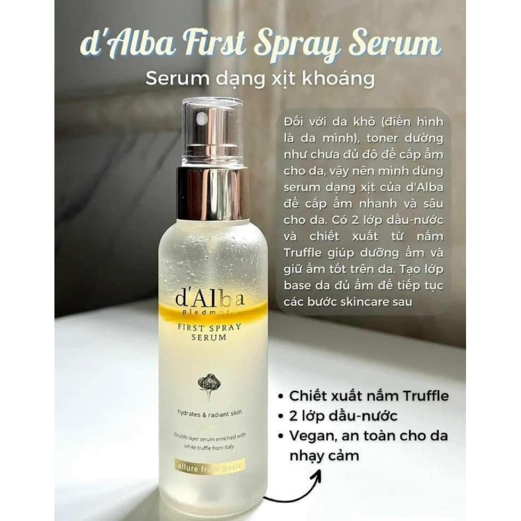 d’Alba – Xịt Khoáng Tinh Chất Vàng cấp ẩm căng bóng