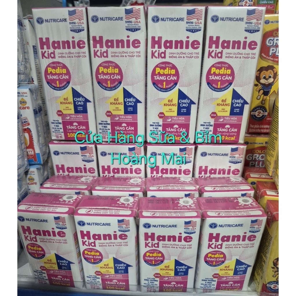 Thùng 48 hộp 110ml sữa bột pha sẵn Hanie kid dinh dưỡng cho trẻ biếng ăn thấp còi