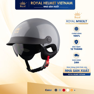 [XÁM XI MĂNG BÓNG] Mũ Bảo Hiểm 1/2 Nữa Đầu Royal M163 Kính Đen, Nam Nữ, M163LT Kính Âm, Chính Hãng