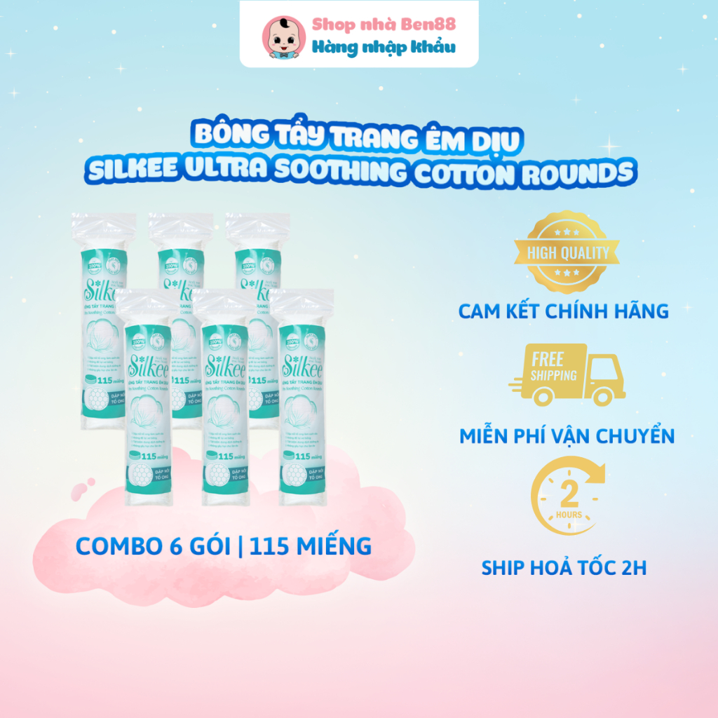 [Combo 6] Gói Bông Tẩy Trang Silkee Ultra Soothing Cotton Rounds (115 Miếng/Gói)