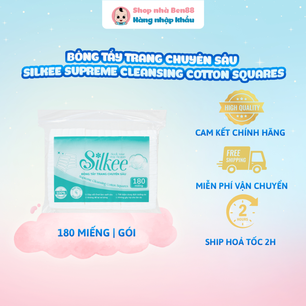 Bông tẩy trang chuyên sâu Silkee Supreme Cleansing Cotton Square (180 miếng/ gói)