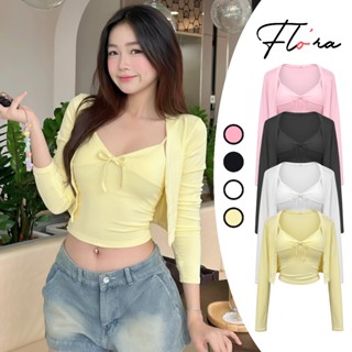  SET CARDIGAN DÁNG NGẮN Kèm Áo 2 Dây Thun Borip Lụa SET12 Set Áo Choàng Nữ 2 Dây Thắt Nơ Ôm Body Flo'ra 