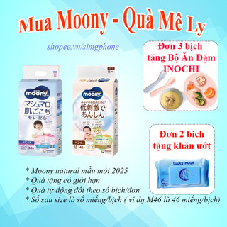   TẶNG QUÀ  Bỉm dán quần Moony trắng Natural   xanh Cộng Miếng  Tiêu chuẩn Nhật đủ size Nb96 S84 M58  L54  L44 