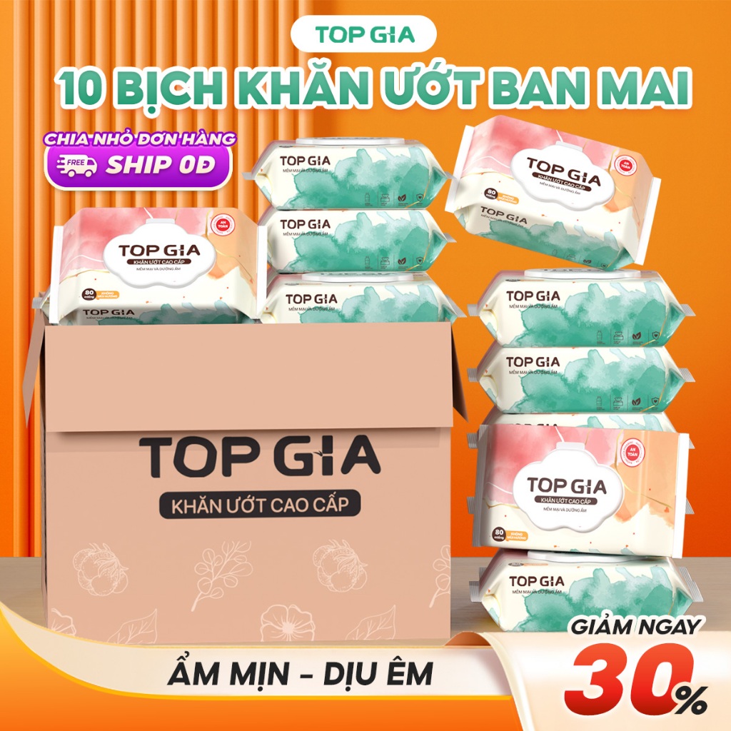 [MỚI] Khăn ướt cao cấp Topgia 80 tờ mềm mại, không cồn không mùi, không parabens dành cho mẹ và bé