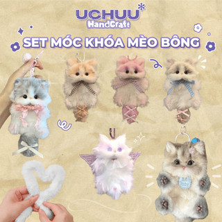 Set DIY Làm Móc Khóa Mèo Bông DIY UCHUU HANDCRAFT Kẽm Nhung Dễ Thương DIY, Quà Tặng Handmade