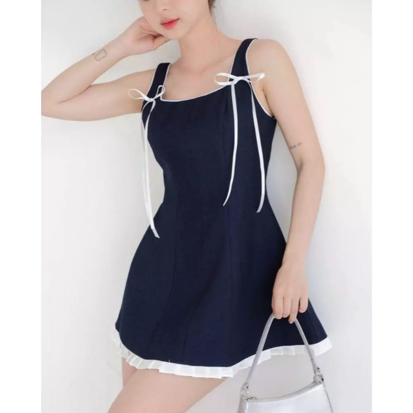 [THE C.I.U] Pass Đầm ngắn hai dây buộc nơ phối bèo THE C.I.U - Nolan Dress Size M