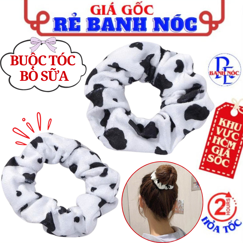 Dây Cột Tóc - Buộc Tóc Scrunchies Họa Tiết Bò Sữa Dễ Thương - Thun Buộc Tóc Hàn Quốc Co Giãn Tốt