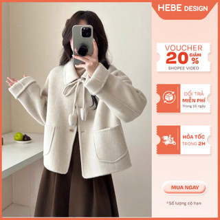 Áo khoác dạ ép Tuylip cổ bẻ mix dây buộc, phong cách nhẹ nhàng thanh lịch cho mùa lạnh HeBe Boutique