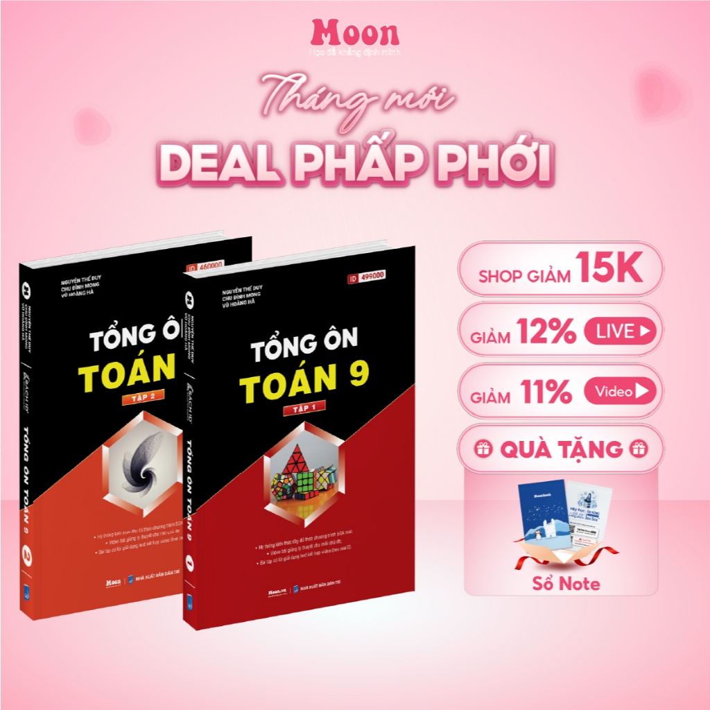 Sách tổng ôn Toán 9 tập 1 & 2 Chương trình mới : Sách toán 9 ôn thi vào 10 - Moonbook