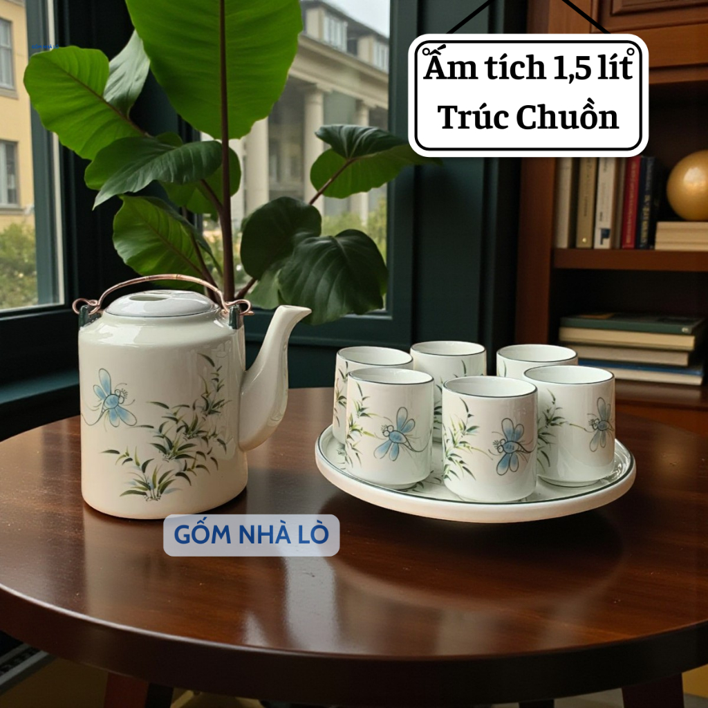 Ấm tích 1.5l TRÚC CHUỒN gốm sứ  Bát Tràng  ấm tích ủ chè xanh, ấm tích men rạn, ấm tích hãm trà xanh