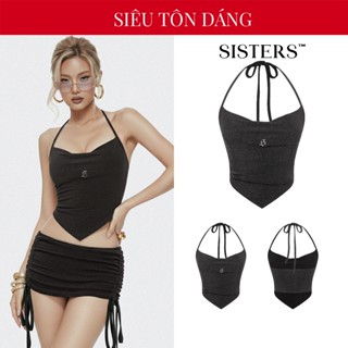  Áo yếm nữ cột dây cổ đổ hở lưng SISTERS thun ánh kim lấp lánh đính logo inox sang trọng ôm dáng Sephine | SS-T81 