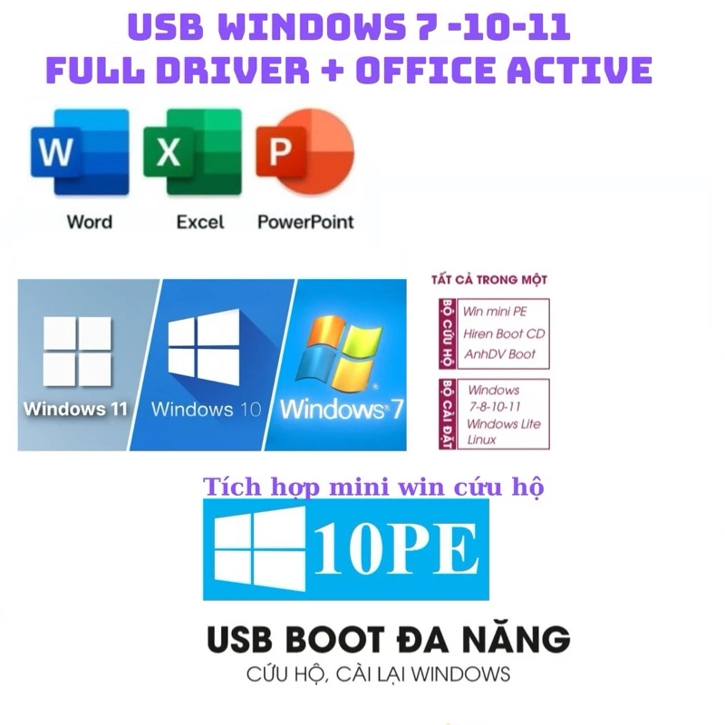 USB Cài đặt hệ điều hành, Cứu hộ PC Laptop, Cài Win 7 10 11 - máy tính để bàn và laptop
