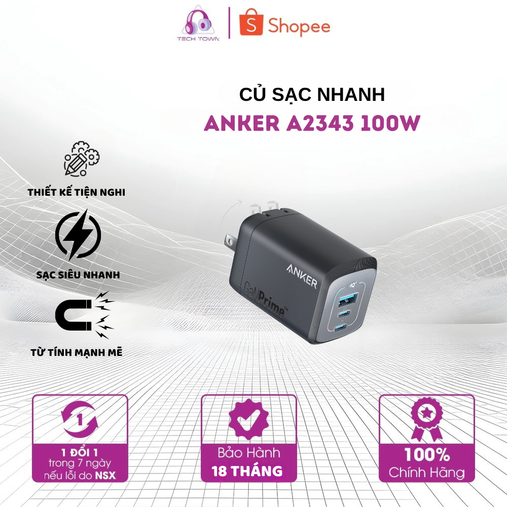 Củ Sạc Nhanh 2C+1A ANKER 737 Prime A2343 100W | Sạc 3 thiết bị – Hiệu suất vượt trội