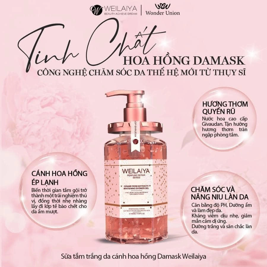 Sữa Tắm Trắng Da Hoa Hồng Damask Weilaiya 450ml , Sữa Tắm Weilaiya Cấp Ẩm Mềm Da Lưu hương Lâu