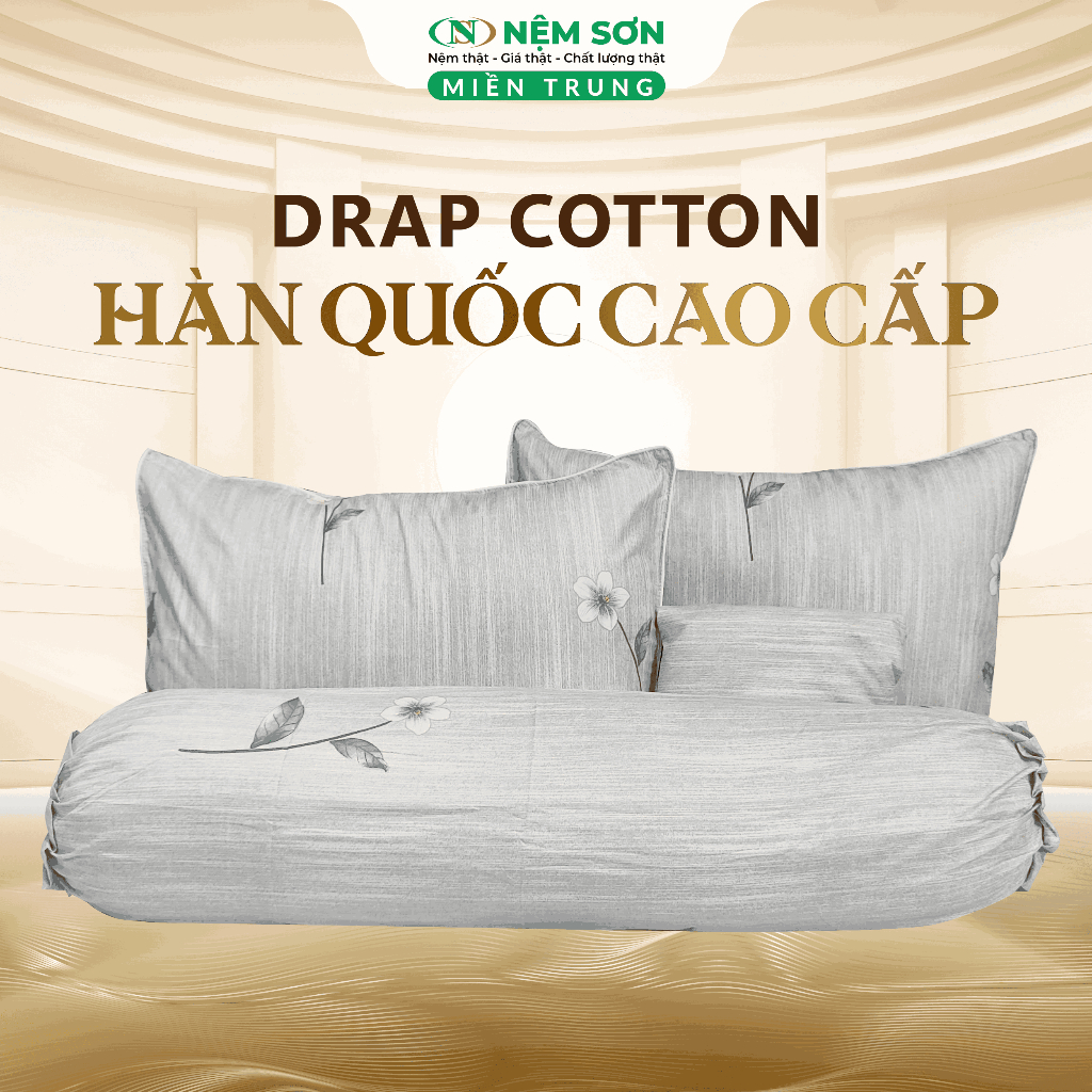 Bộ Drap Cotton Hàn Quốc 4 Món Cao Cấp - Chính Hãng Nệm Sơn Miền Trung