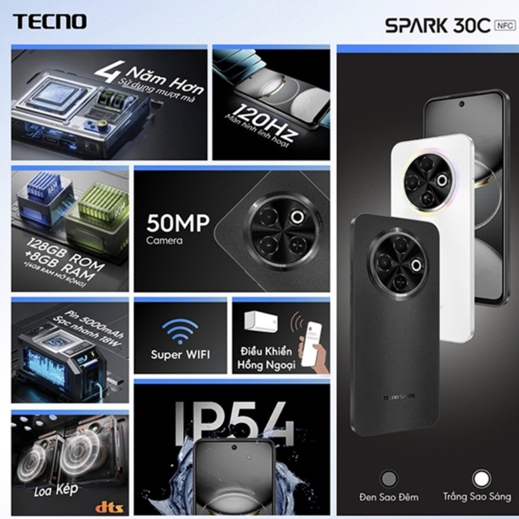 Điện thoại thông minh Tecno Spark 30C - 6/128GB - Hàng Chính Hãng - Khang Nhung Mobilie | BigBuy360 - bigbuy360.vn
