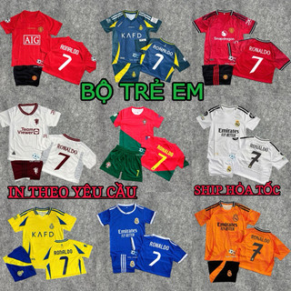  Bộ  Quần + Áo  Bóng Đá Trẻ Em CLB ĐT in Ronaldo Số 7 - Vải Mè thái cao cấp thoáng khí 