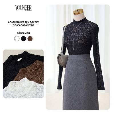 [Xả kho]Áo giữ nhiệt nữ YOUNGER BY CARDINA vải ren dài tay cổ cao gắn tag ngục 5YARD06