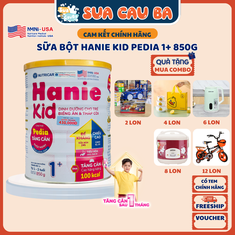 Sữa bột Nutricare Hanie Kid 1+ cho trẻ biếng ăn suy dinh dưỡng (LON 850g)