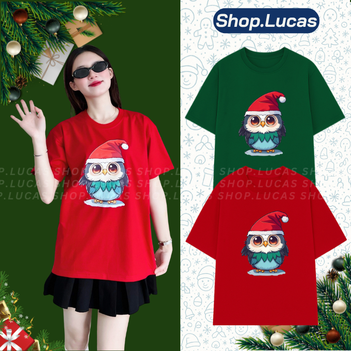 Áo Thun Noel Giáng Sinh 2025 Chim Cú Mèo Nam Nữ Unisex Cổ Tròn Cotton Local Brand Shoplucas