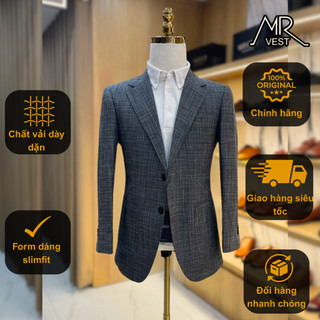 Áo Blazer nam một lớp cao cấp lịch lãm xám caro xước AM710