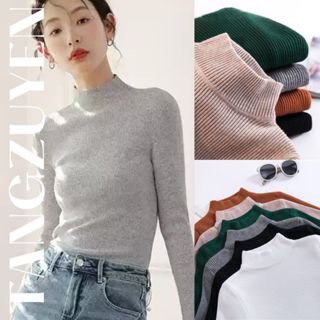    Quảng Châu   Áo len tăm nữ cổ 3p dài tay ôm body thu đông các màu Áo giữ nhiệt cao cổ 3cm ấm áp basic T560G 