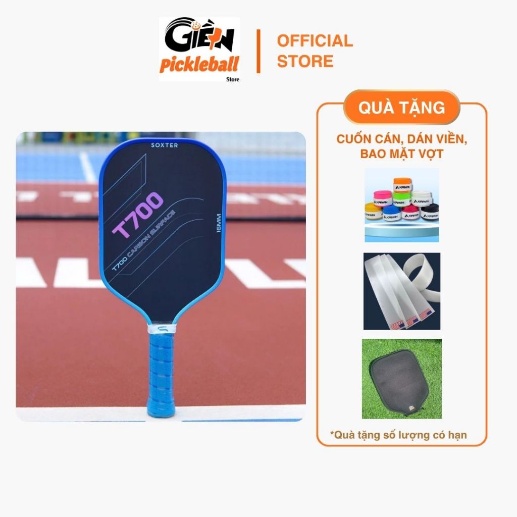 Vợt Pickleball SOXTER T700 Xanh Dương Chính Hãng - Tặng kèm cuốn cán, dán viền, bao mặt vợt