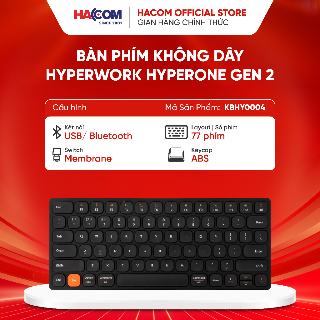 Bàn phím không dây HyperWork HyperOne Gen 2 HACOM PC