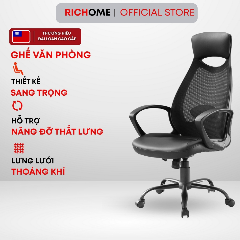 Ghế giám đốc, ghế văn phòng da PU cao cấp chân xoay 360 độ RICHOME CH1127 - Tiêu chuẩn ĐÀI LOAN