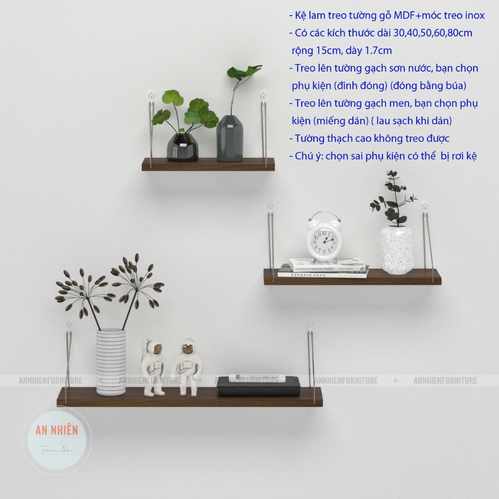 Kệ Gỗ Trang Trí Treo Tường Không Cần Khoan - Nội Thất An Nhiên