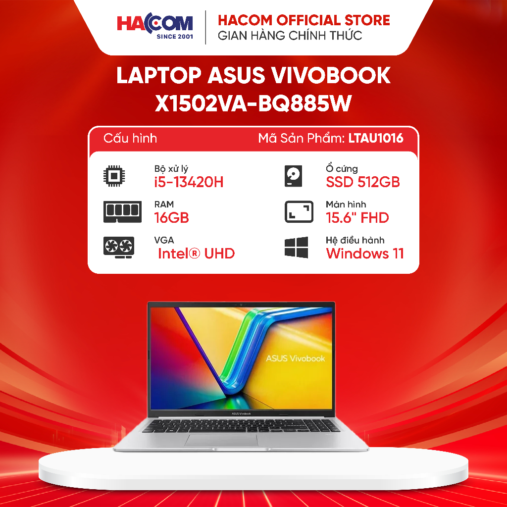 Laptop Asus VivoBook X1502VA-BQ885W (i5 13420H/16GB RAM/512GB SSD/15.6 FHD/Win11/Bạc)