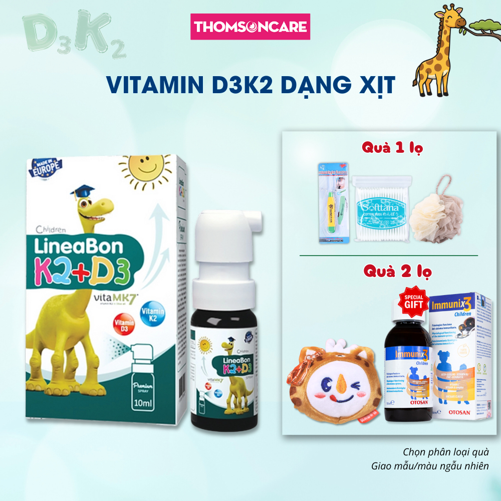 Lineabon D3 K2 dạng xịt tiện lợi 10ml bổ sung vitamin D3 cho trẻ sơ sinh, giảm còi xương, tăng chiều