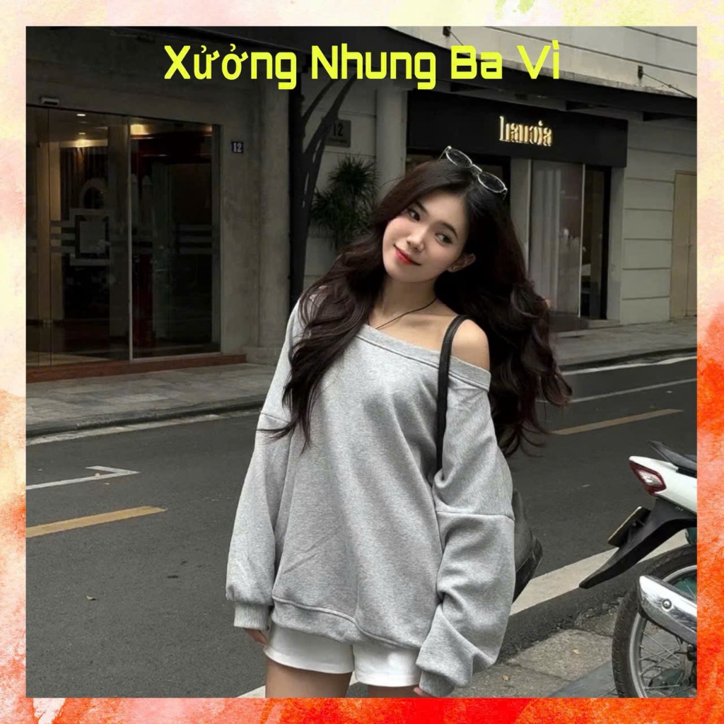 Áo sweater nữ trễ vai, lệch vai vải nỉ mùa thu đông mặc 2 kiểu -Xưởng Nhung ba Vì | BigBuy360 - bigbuy360.vn