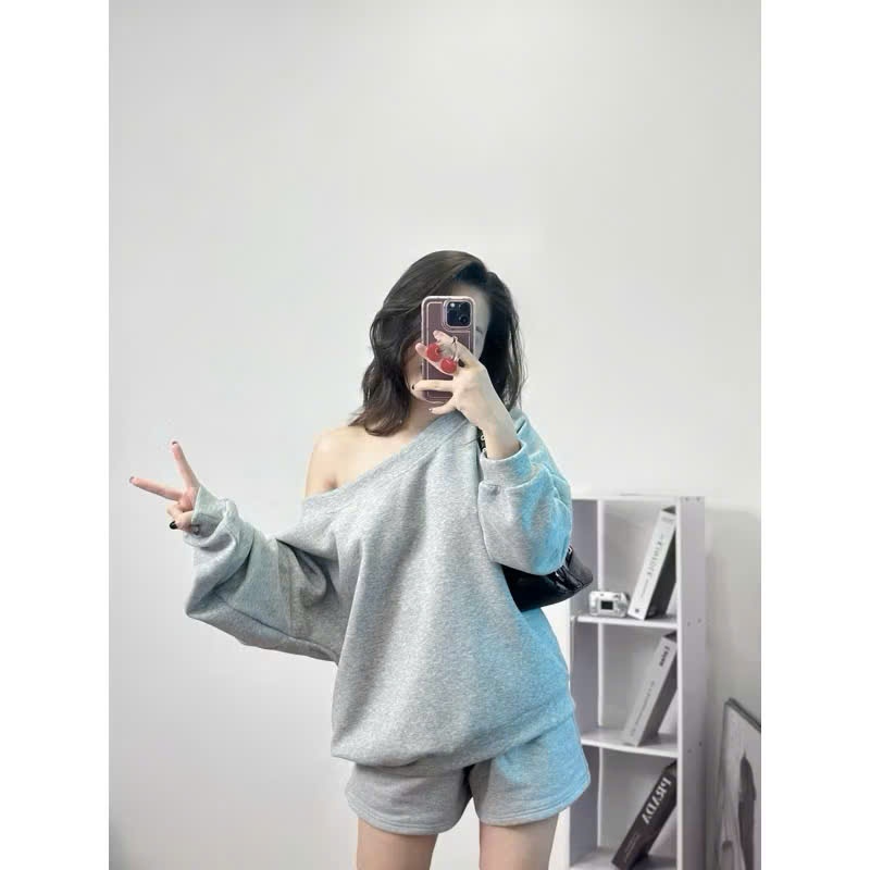 Áo sweater nữ trễ vai, lệch vai vải nỉ mùa thu đông mặc 2 kiểu -Xưởng Nhung ba Vì | BigBuy360 - bigbuy360.vn