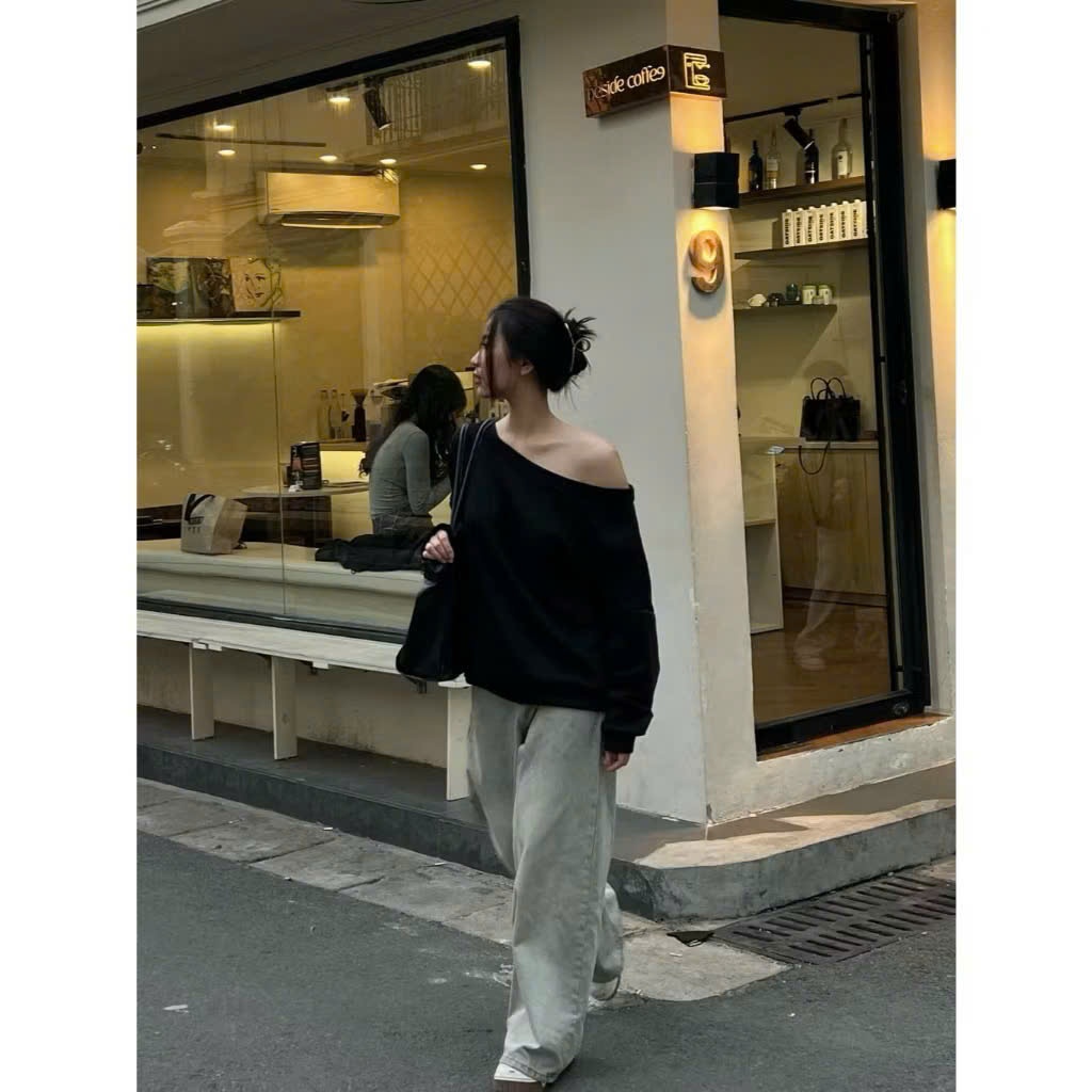 Áo sweater nữ trễ vai, lệch vai vải nỉ mùa thu đông mặc 2 kiểu -Xưởng Nhung ba Vì | BigBuy360 - bigbuy360.vn