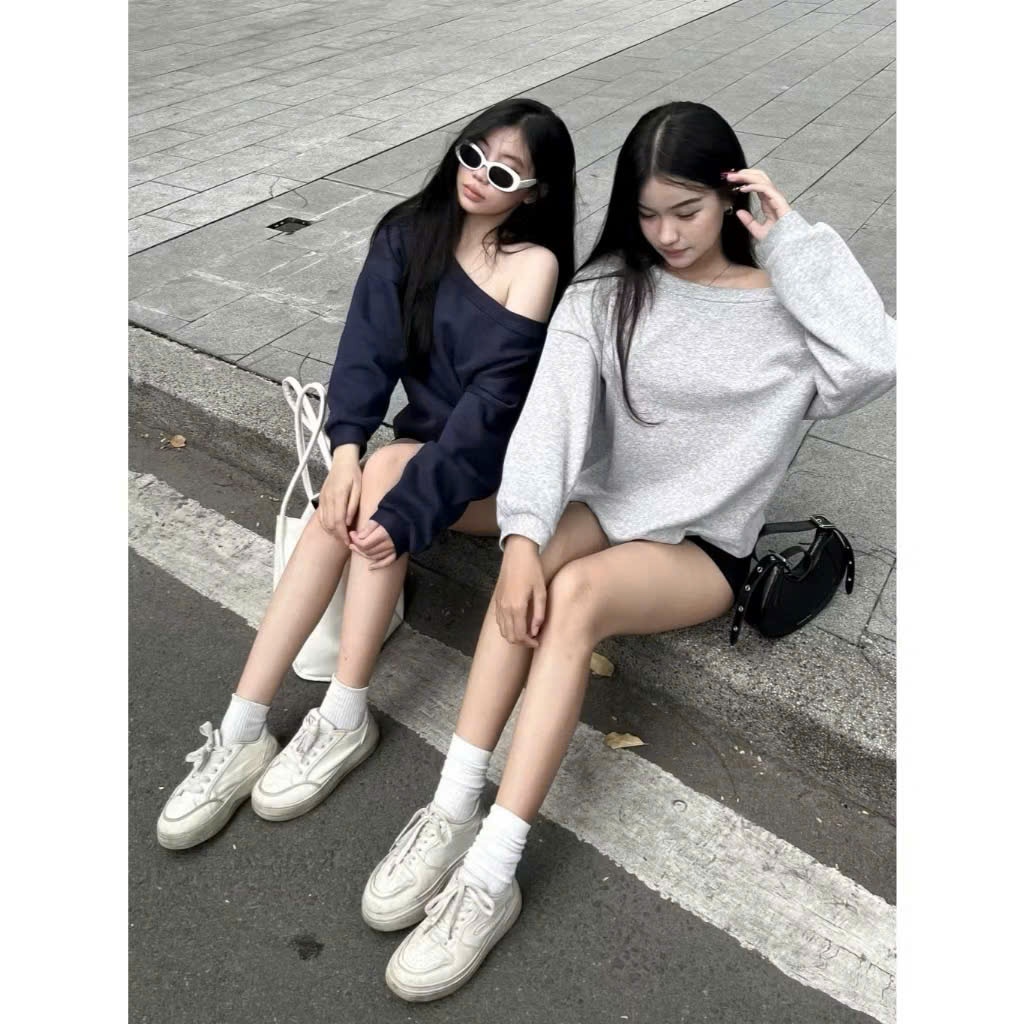Áo sweater nữ trễ vai, lệch vai vải nỉ mùa thu đông mặc 2 kiểu -Xưởng Nhung ba Vì | BigBuy360 - bigbuy360.vn