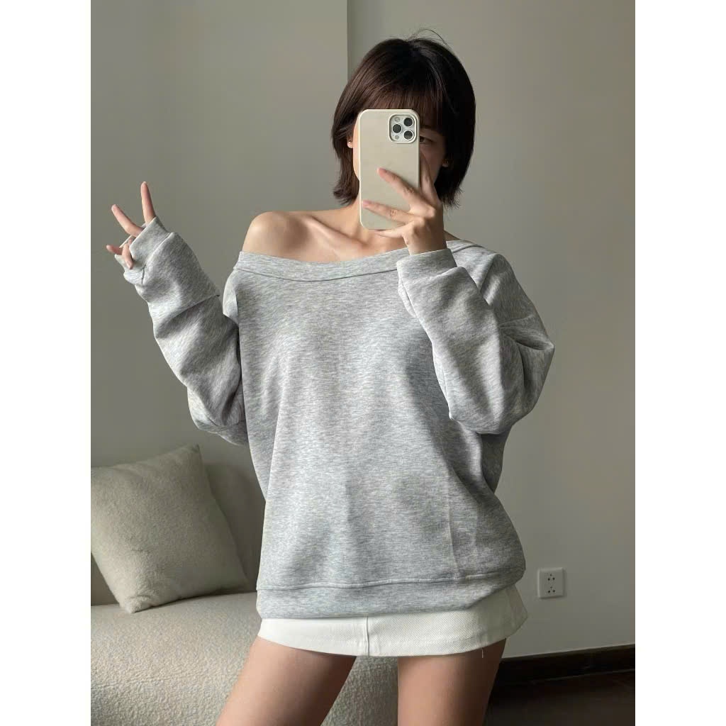 Áo sweater nữ trễ vai, lệch vai vải nỉ mùa thu đông mặc 2 kiểu -Xưởng Nhung ba Vì | BigBuy360 - bigbuy360.vn