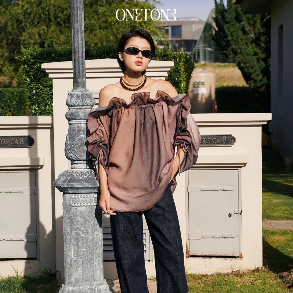 Áo Kiểu Onetone trễ vai phối tầng ruffle bồng bềnh Ruffle
