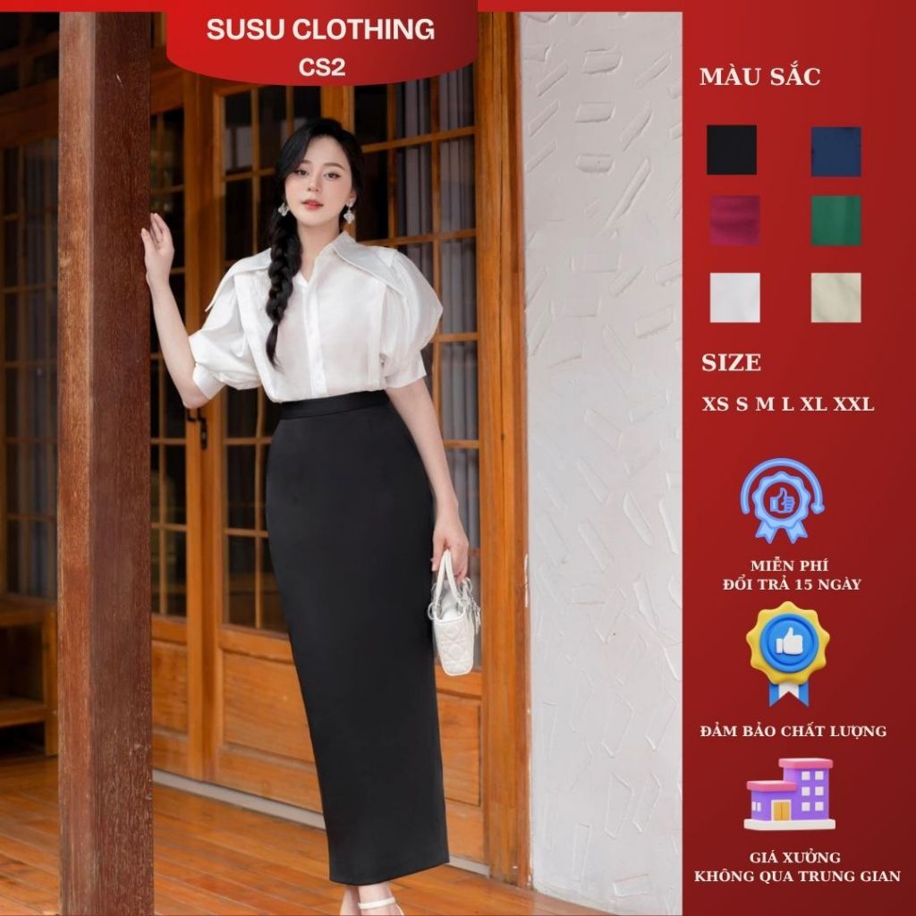 Chân Váy Susuclothing Dáng Dài 90cm Qua Gối Maxi Có Túi Xẻ Sau Bản Cạp Lưng Cao CV07 - Nữ
