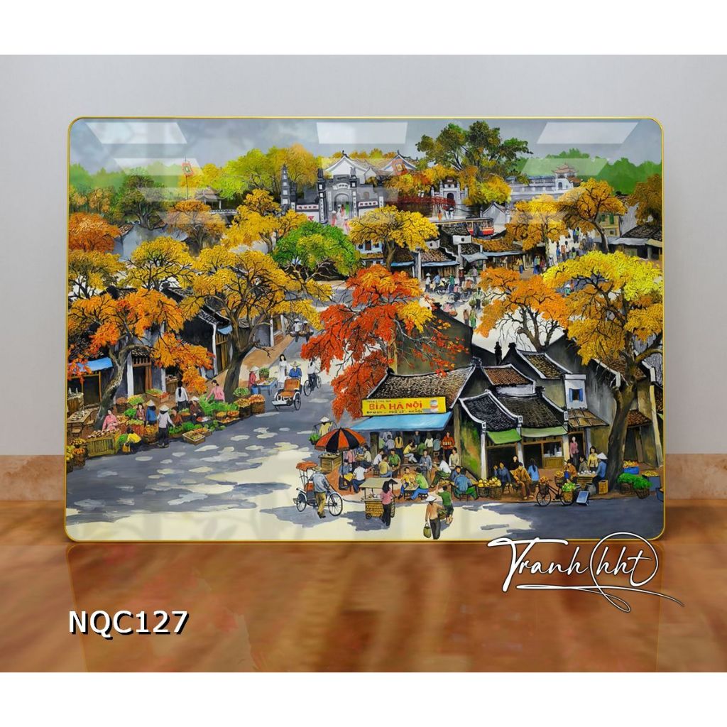 Tranh Hà Nội mùa thu bia hơi Hà Nội tráng gương treo tường NQC127