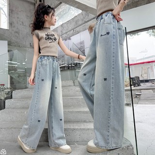  Quần Jean Bé Gái 15-38KG Dáng Suông Thêu Họa Tiết Thời Trang Bé Gái phong Cách Hàn Quốc 