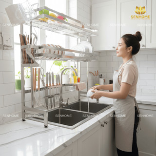  Kệ Úp Chén Inox 304 Đa Năng SENHOME Kệ Để Bát Đĩa Trên Bồn Rửa Thông Minh Tiện Lợi 
