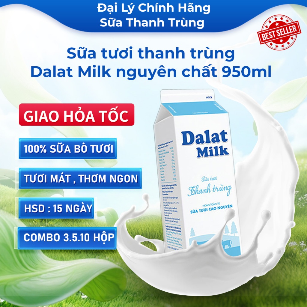 Dalatmilk Sữa Thanh Trùng Không Đường 950 ML Giao Hỏa Tốc Trong Ngày Đại Lý Chính Hãng