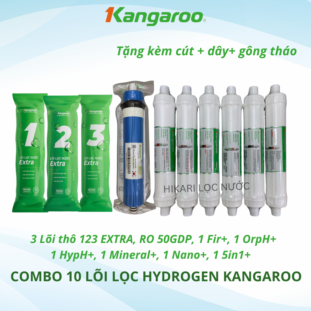 Combo 10 Lõi Lọc Nước Kangaroo Dòng Hydrogen Cao Cấp Model KG100HP, KG100HG, KG100HC, KG100HA... Bổ 