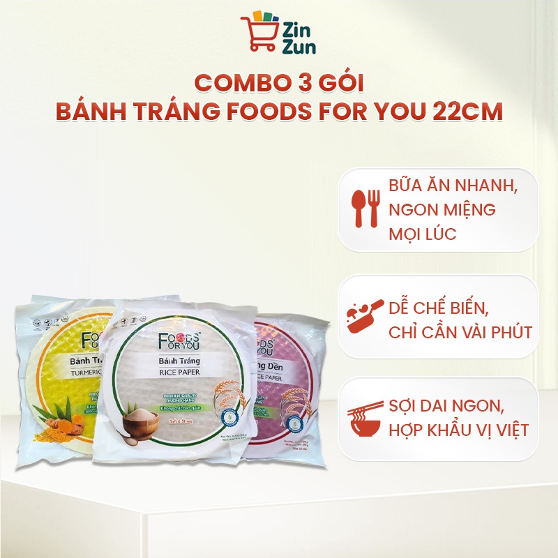 Bánh Tráng Foods For You 22cm Dẻo Mềm Cuốn Gỏi Cuốn, Ăn Vặt combo 3 gói