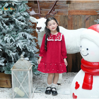  Váy bé gái ALBERKIDS dài tay thêu cổ xinh xắn đính ngọc cho trẻ em 2-12 tuổi A1150 