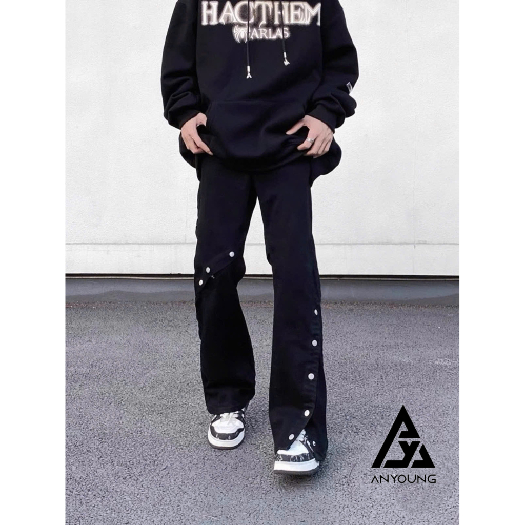Quần Jean Loe Nam ANYOUNG Phối Cúc Bấm Hai Bên Phong Cách Cá Tính Unisex Basic Trendy QD320