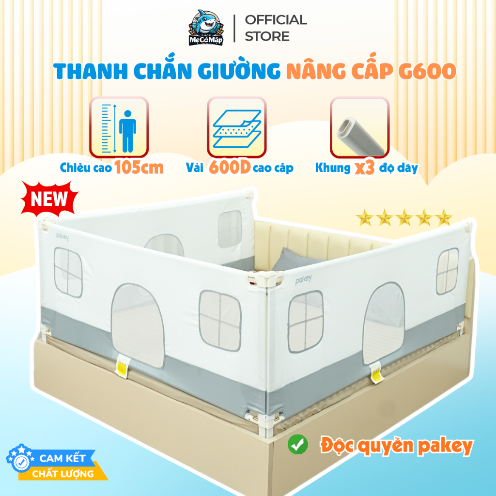 Thanh Chắn Giường Cao Cấp Độc Quyền Pakey G600, Chốt Kép Cải Tiến Nâng Hạ 1&2 Bên Dễ Dàng, Chiều Cao