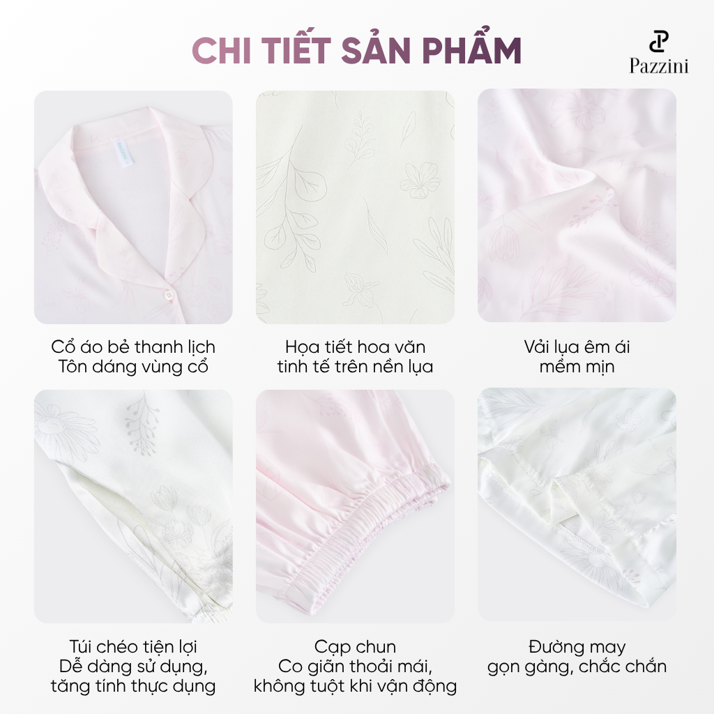 Bộ mặc nhà Pijama Pazzini cổ bẻ chất lụa mềm mại, co giãn phù hợp nhiều dáng người - SW001 | BigBuy360 - bigbuy360.vn