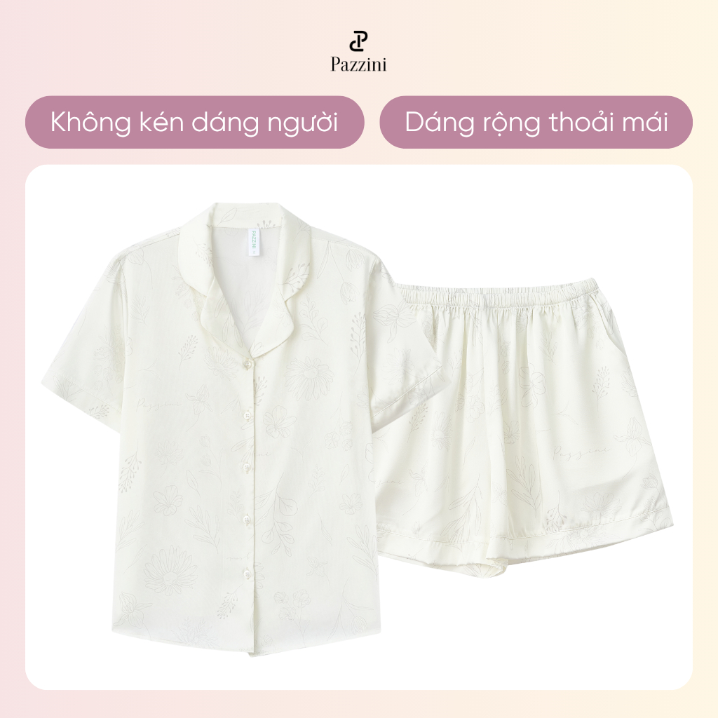 Bộ mặc nhà Pijama Pazzini cổ bẻ chất lụa mềm mại, co giãn phù hợp nhiều dáng người - SW001 | BigBuy360 - bigbuy360.vn